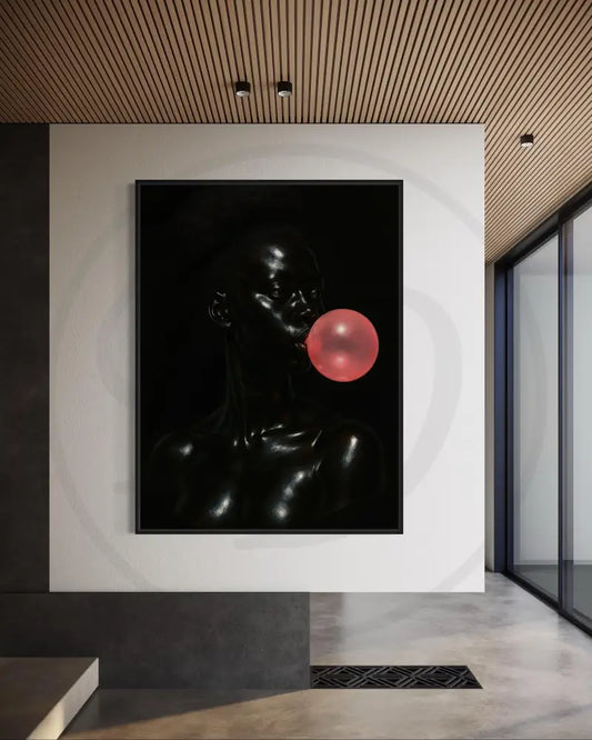 Afrocentric digital portrait of Black woman blowing bubblegum
