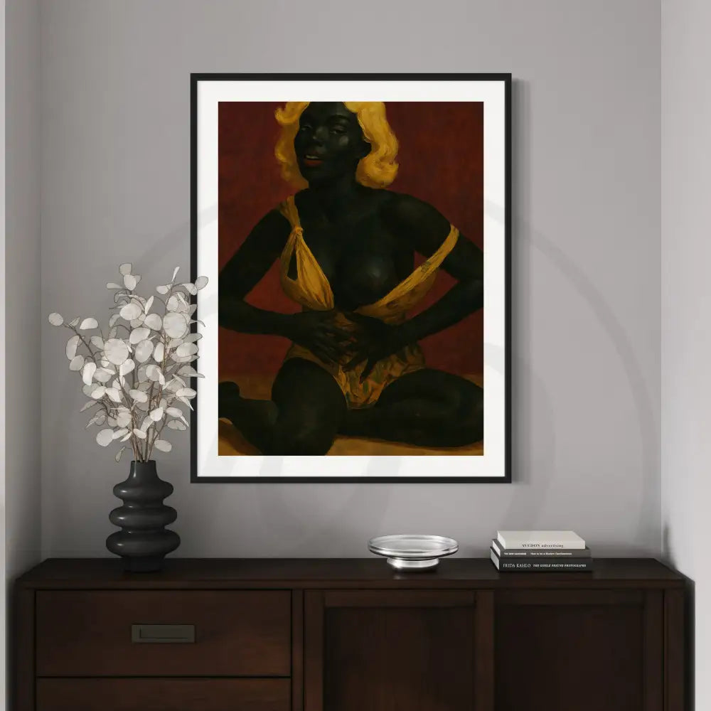 Graceful Black woman sitting pose in digital art style.