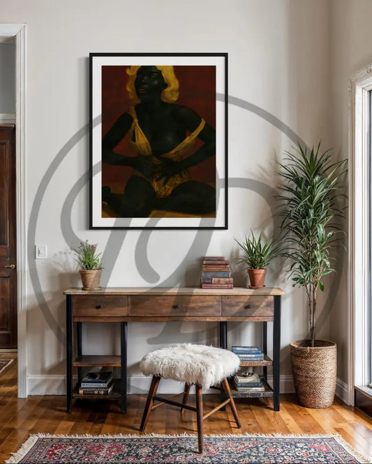 Printable curvy Black woman art in rich golden tones.