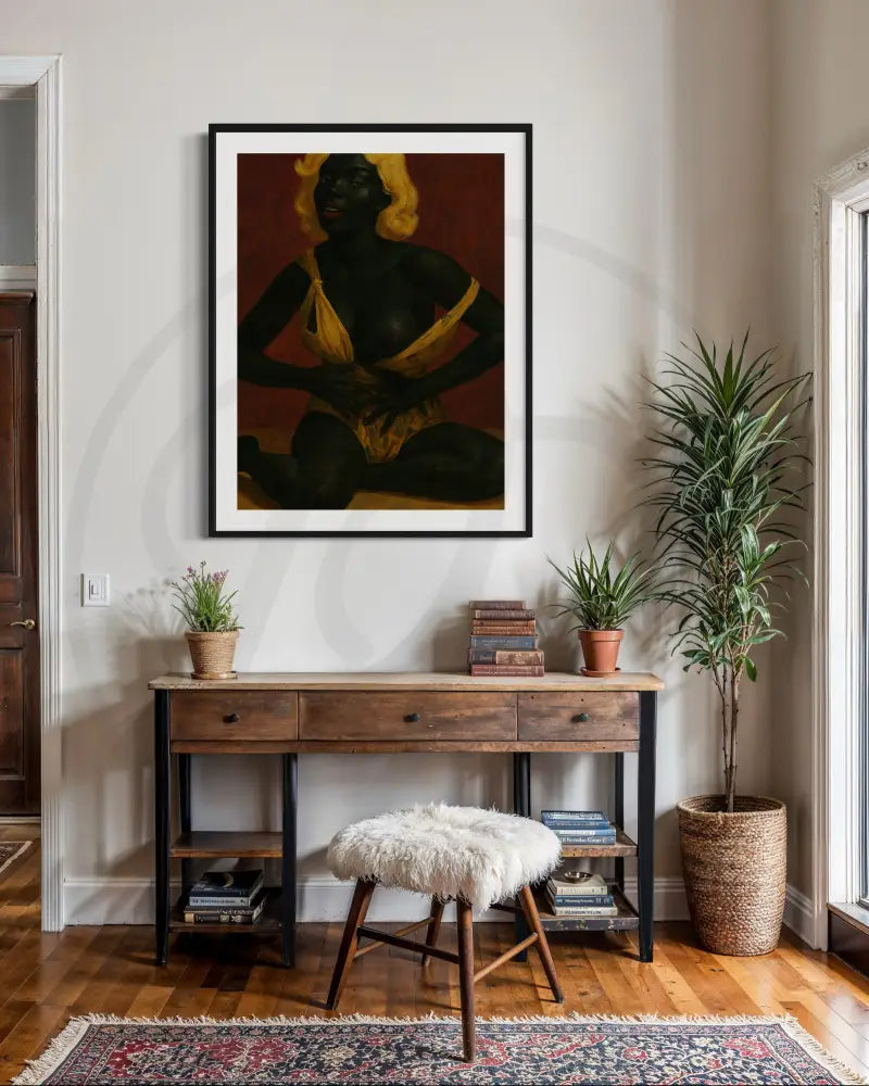 Printable curvy Black woman art in rich golden tones.