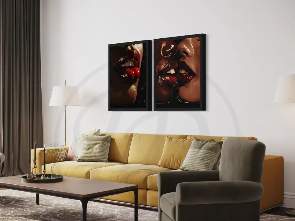 Digital wall art 2-piece set showcasing Black beauty and intimacy.