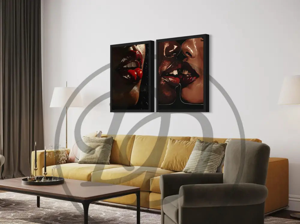 Digital wall art 2-piece set showcasing Black beauty and intimacy.