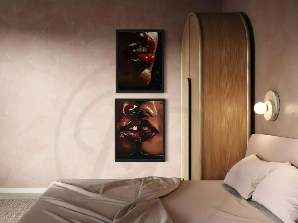 Black culture-inspired wall art set with glossy lips and desire.