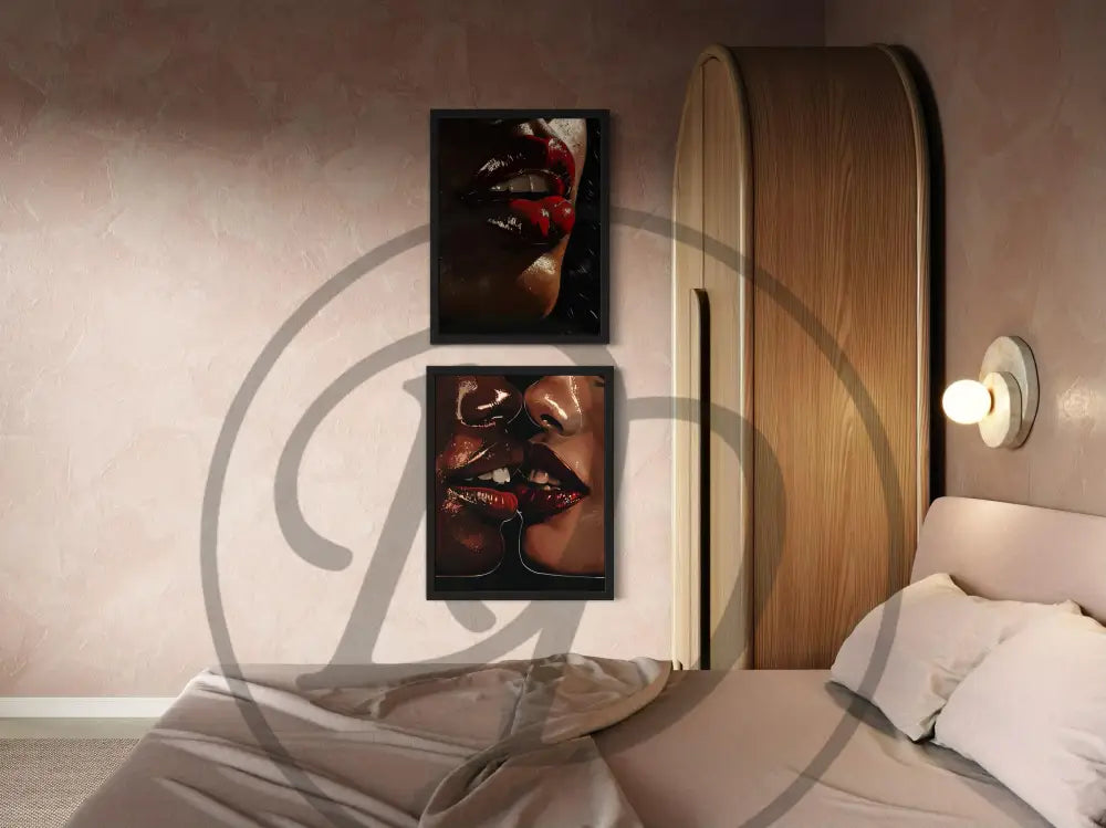 Black culture-inspired wall art set with glossy lips and desire.