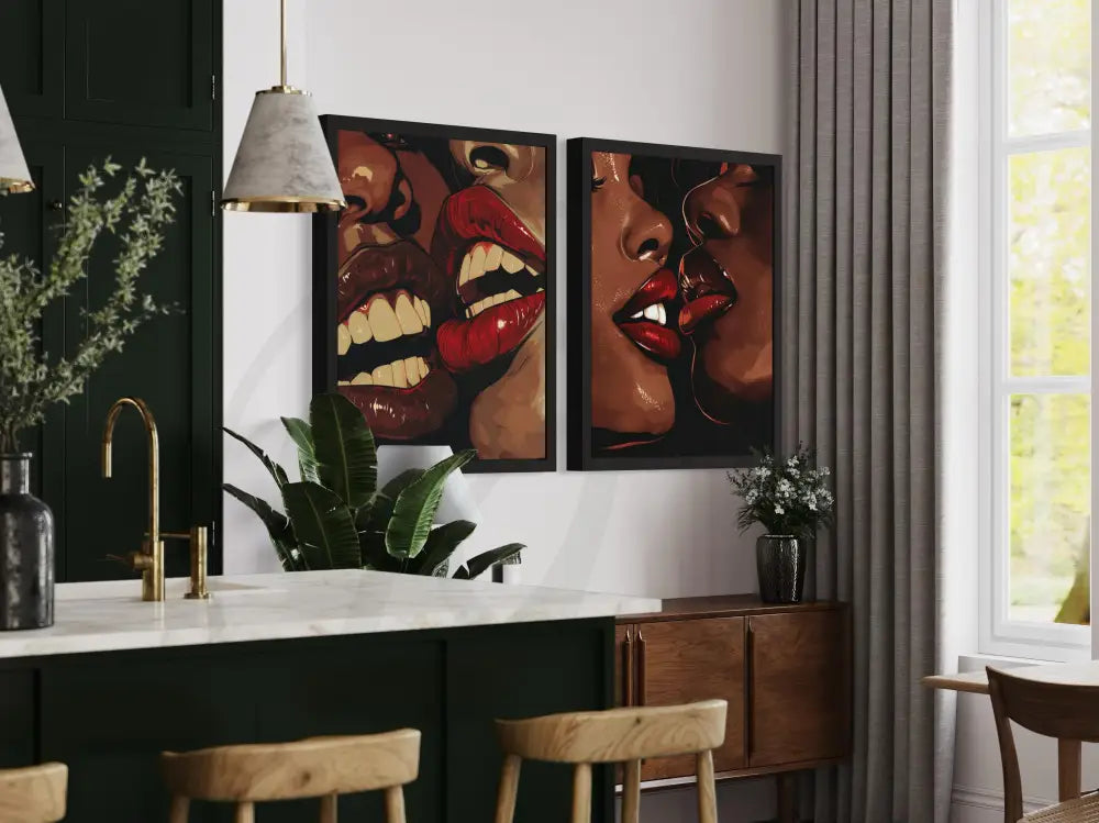 High-resolution printable kiss art set for bedrooms.