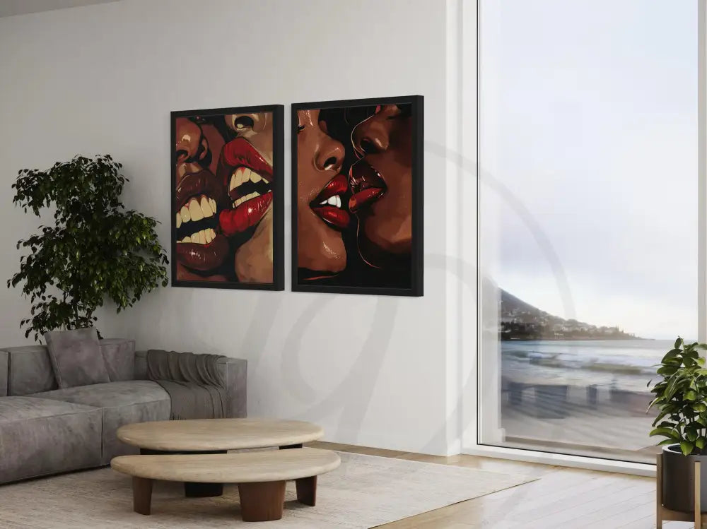 Bold kiss portrait wall art set digital download.

