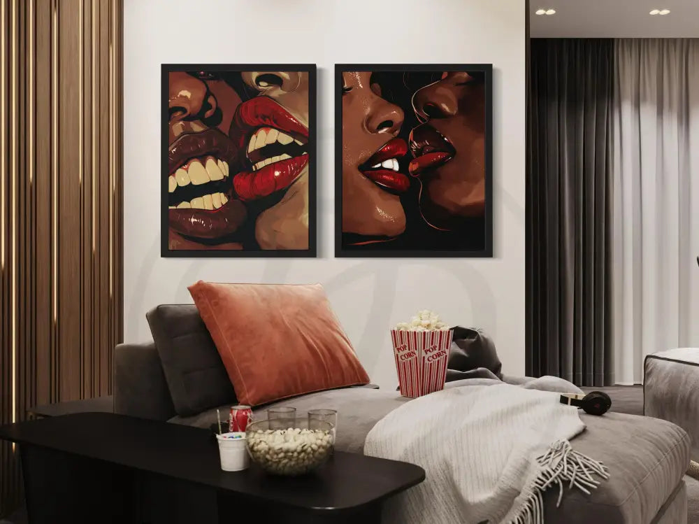Glossy lips wall prints for striking interior style.