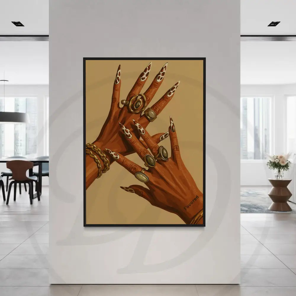 Bold Luxe 3-piece digital wall art with gold jewelry and expressive hands.