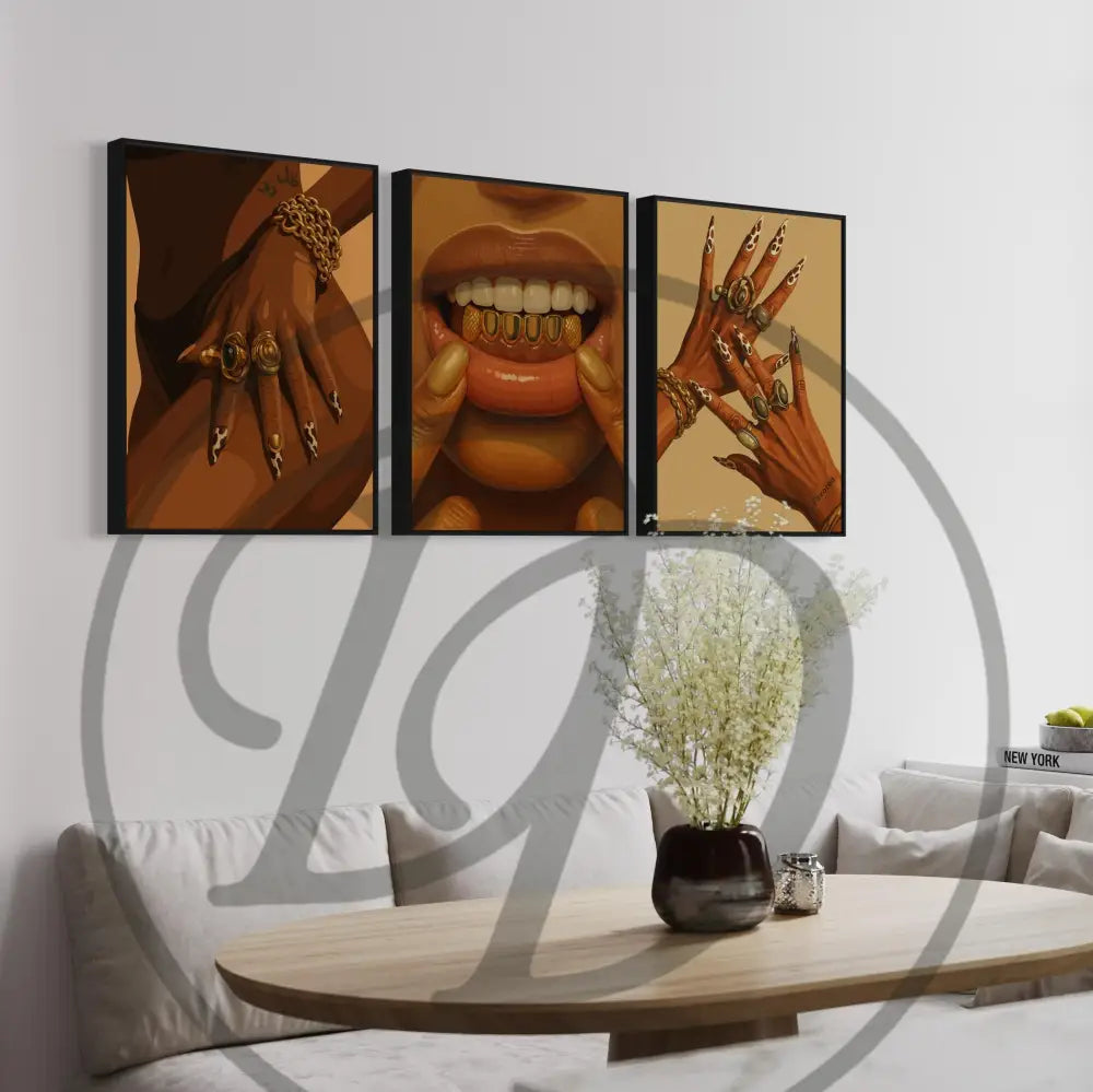 Afro-urban 3-piece digital art bundle with jewelry and luxe details.