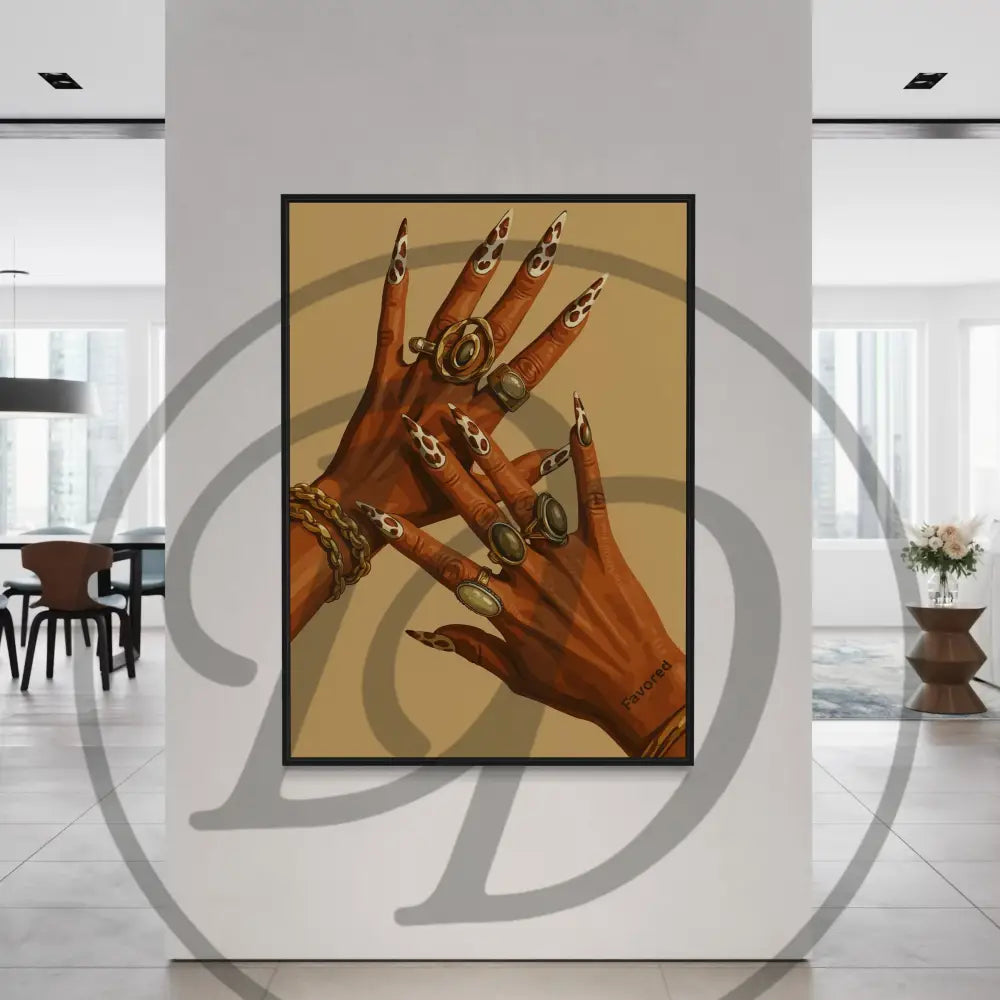 Bold Luxe 3-piece digital wall art with gold jewelry and expressive hands.