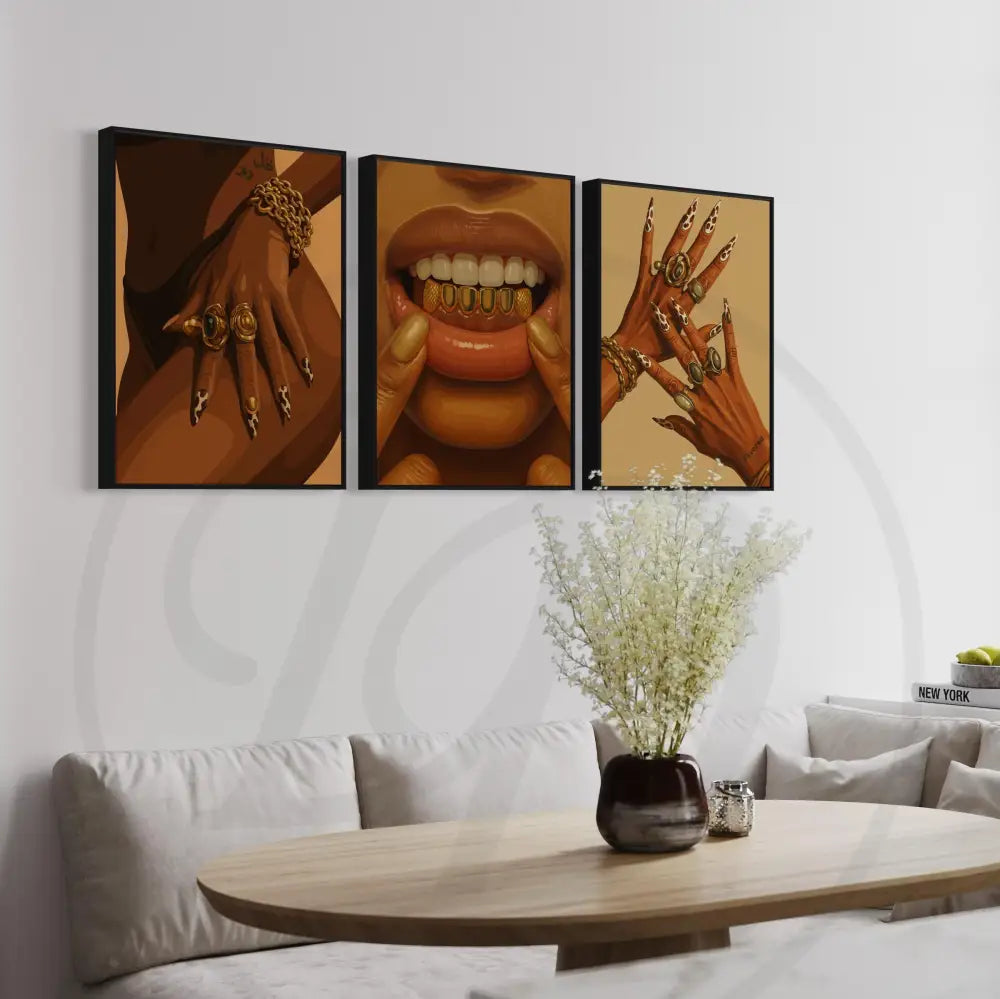 Afro-urban 3-piece digital art bundle with jewelry and luxe details.