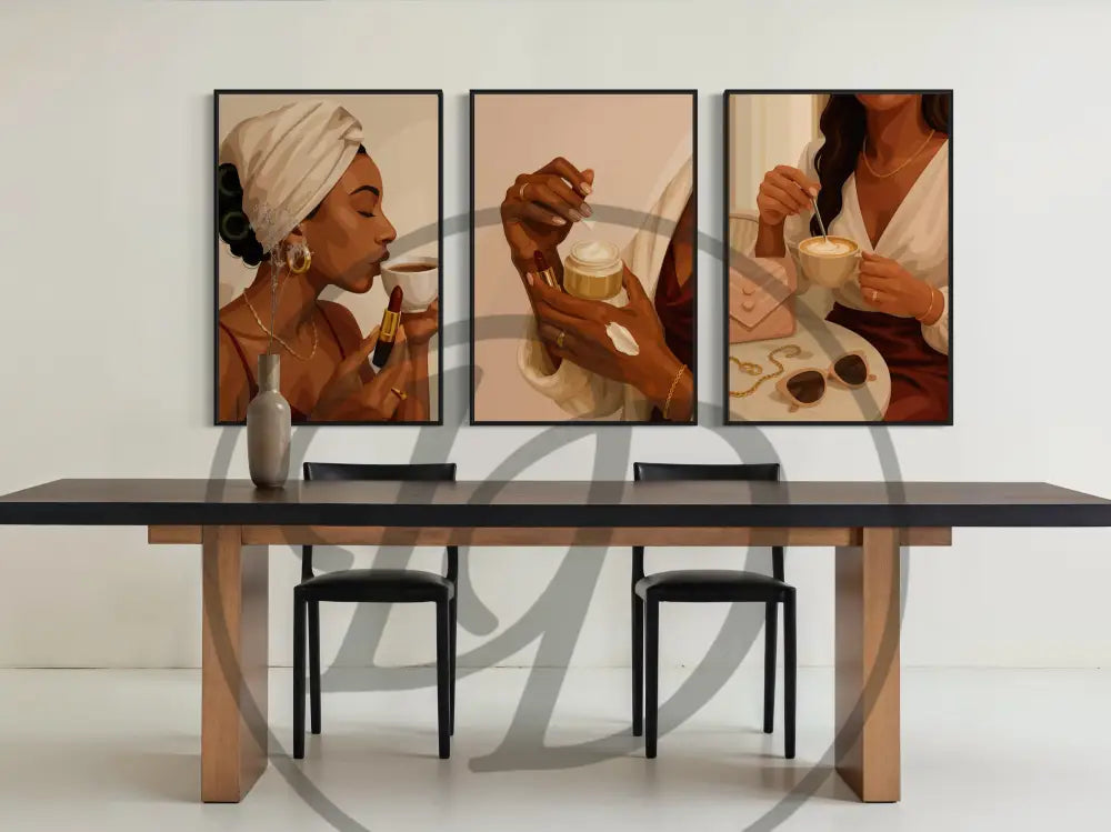 Luxury Afrocentric wall art of Black women in neutral earthy tones