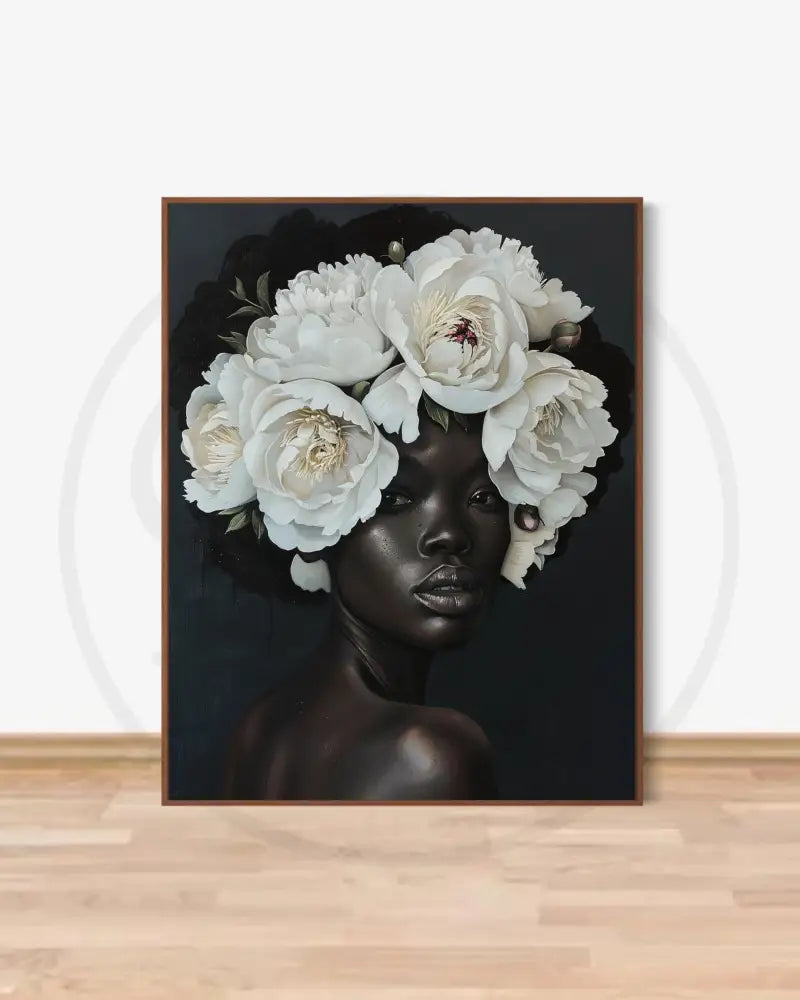Elegant Black woman portrait with white floral crown