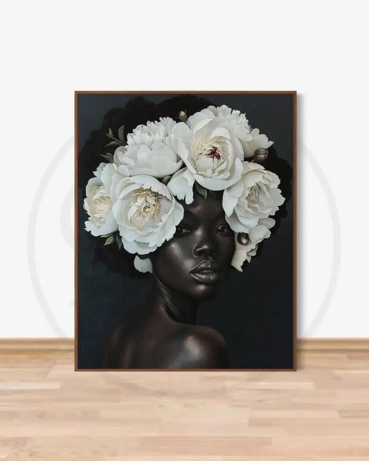 Elegant Black woman portrait with white floral crown