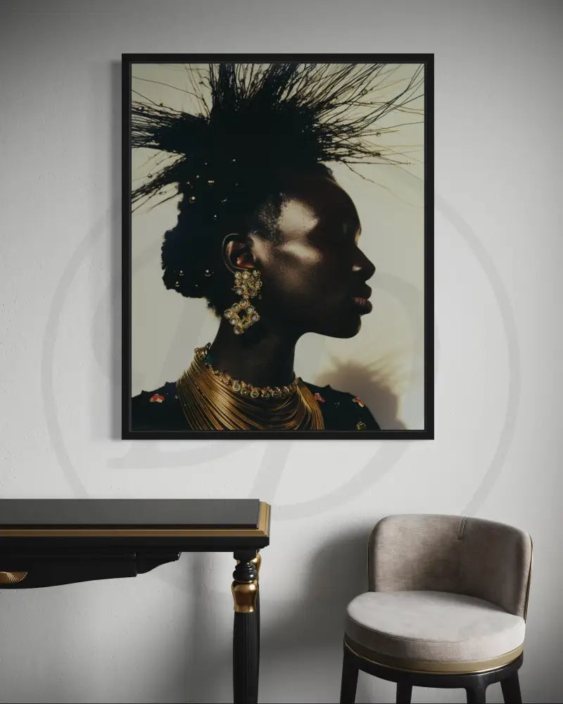 Elegant profile portrait of Black woman wall art print

