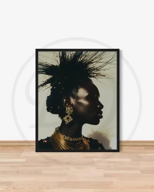 Afrocentric digital art of a Black woman in gold jewelry