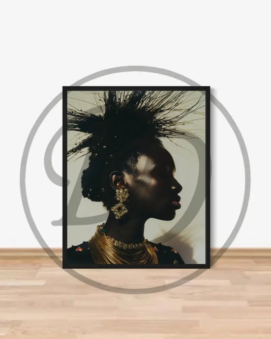 Afrocentric digital art of a Black woman in gold jewelry
