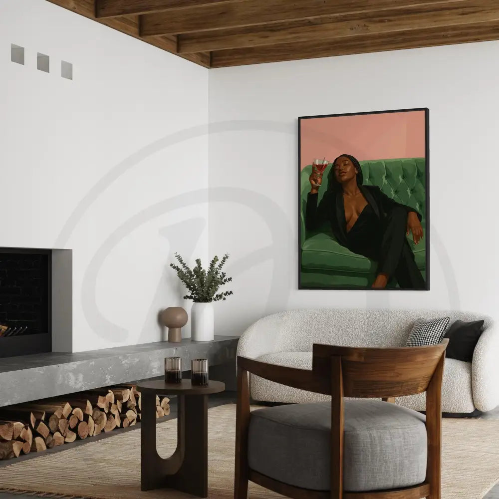 Elegant Black female art with wine glass

