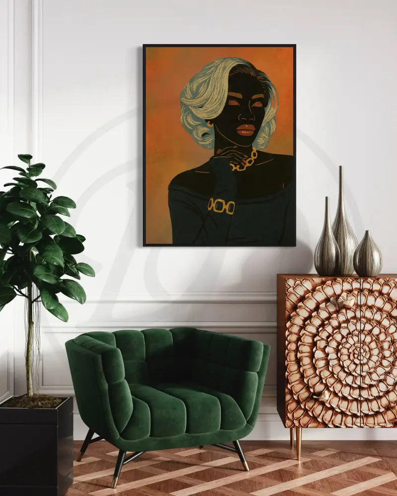 Blonde hairstyle and gold accents portrait illustration