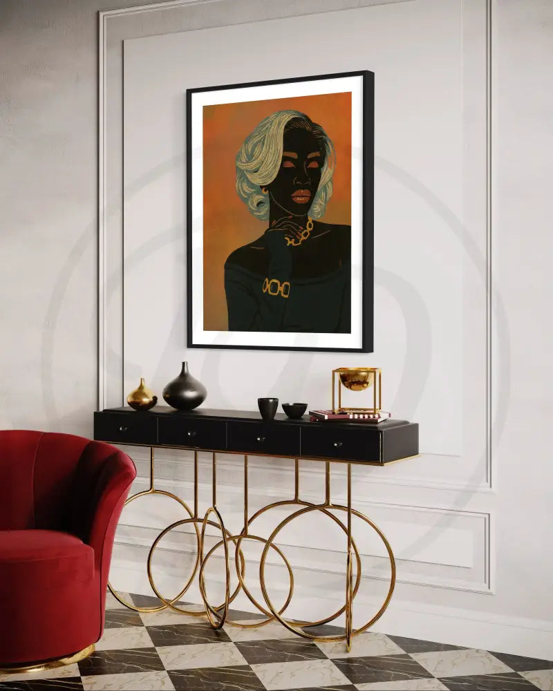 Printable Black woman artwork with gold jewelry