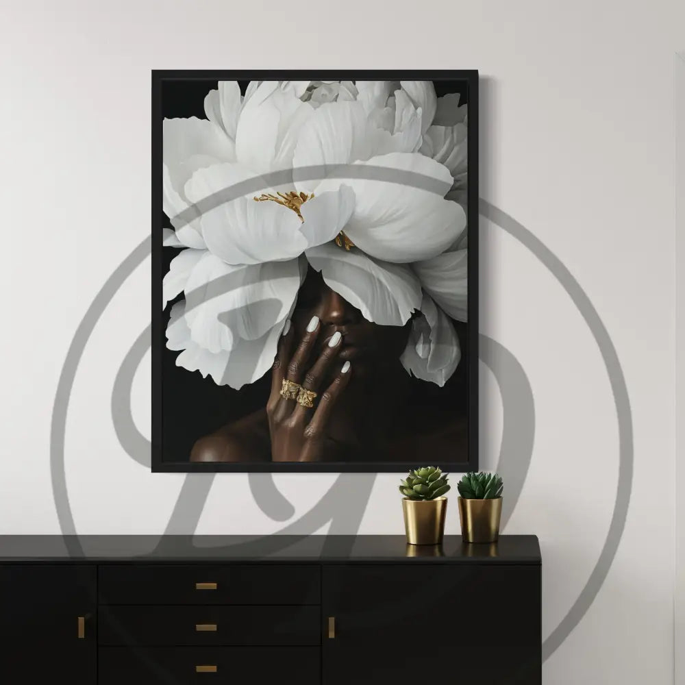 2-piece Black woman wall art set with oversized flowers printable.