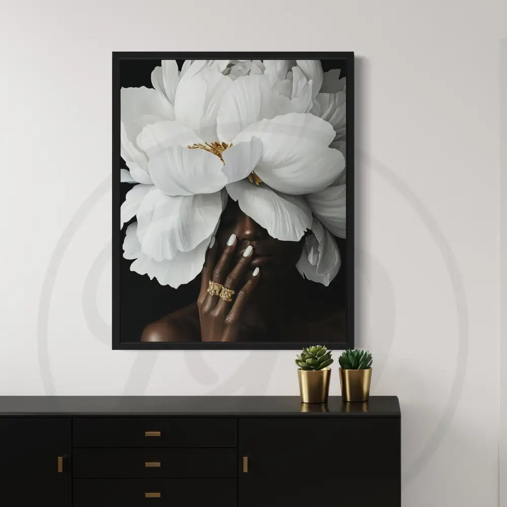 2-piece Black woman wall art set with oversized flowers printable.