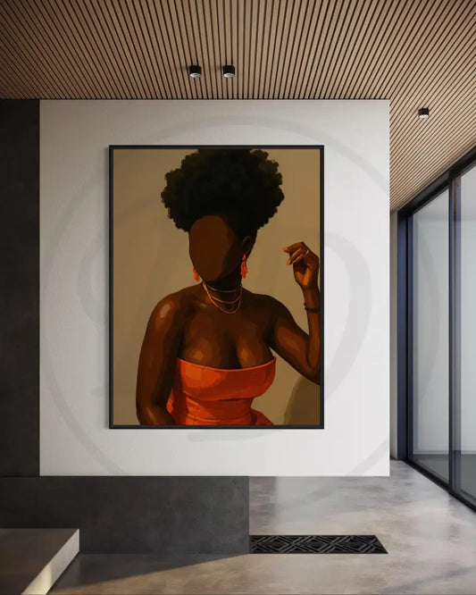 Faceless Afrocentric woman in an orange dress