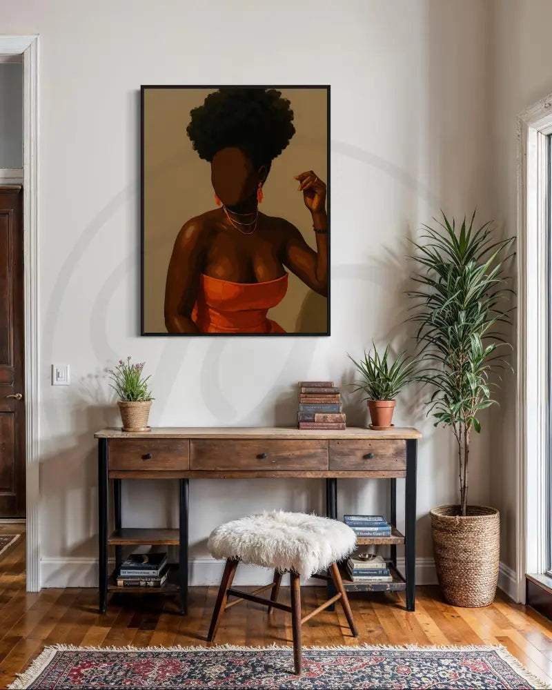 Afrocentric faceless portrait in orange dress