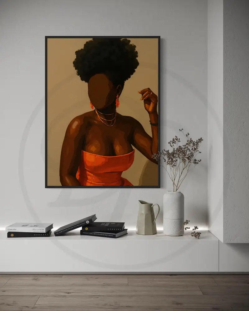 Digital art of faceless woman in warm tones