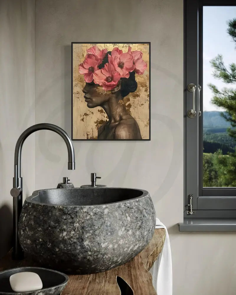 Afrocentric digital download of woman’s profile with flowers.