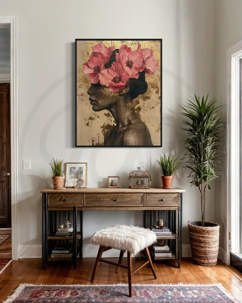 Modern printable wall décor with feminine floral Afrocentric theme.