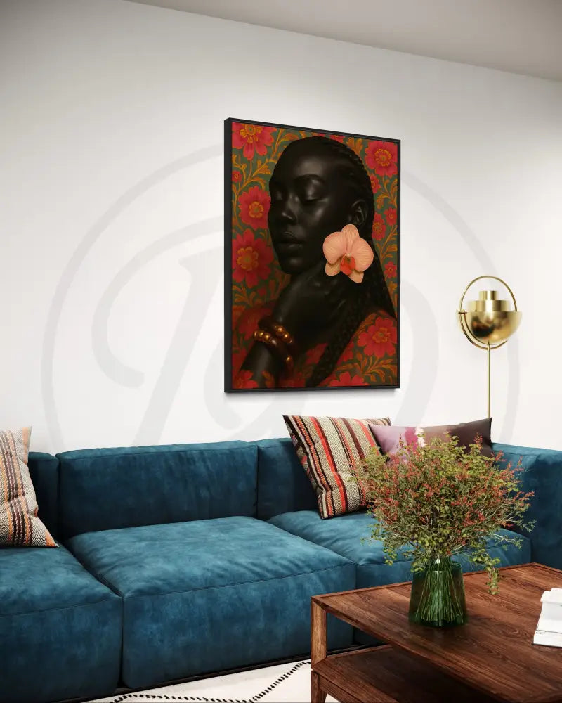 Floral Black Woman Portrait Print | Orchid Earrings & Braids Art