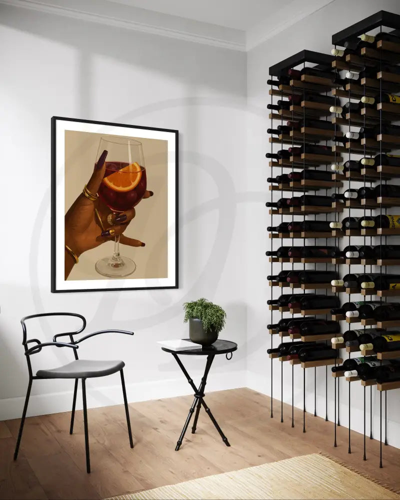 Black beauty art print with luxury accessories and wine