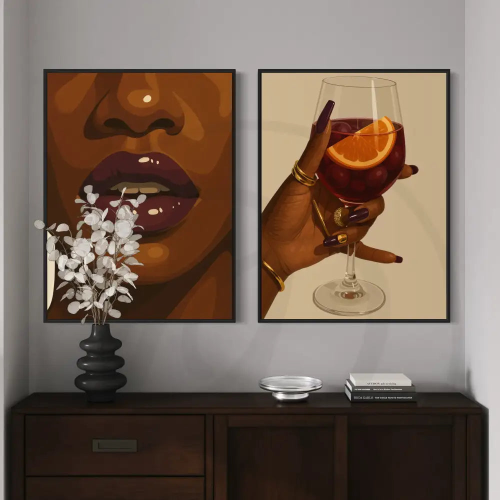 Minimalist Black art featuring plum tones and glam gold jewelry