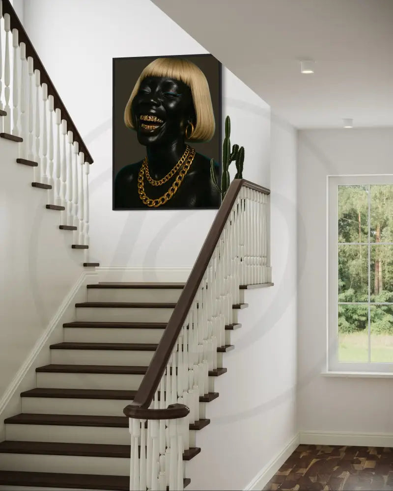 Bold fashion wall art with platinum-blonde hair