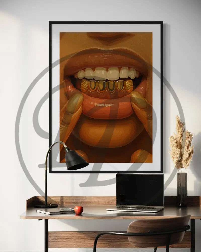 Stylish digital art of gold teeth