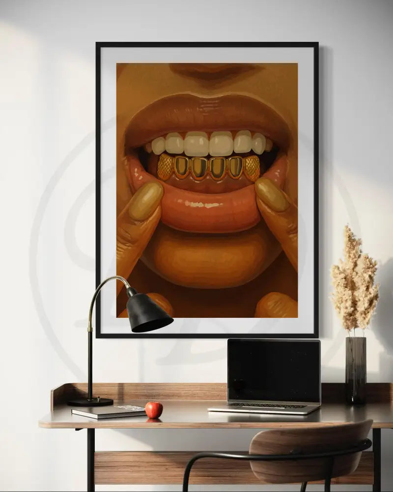Stylish digital art of gold teeth