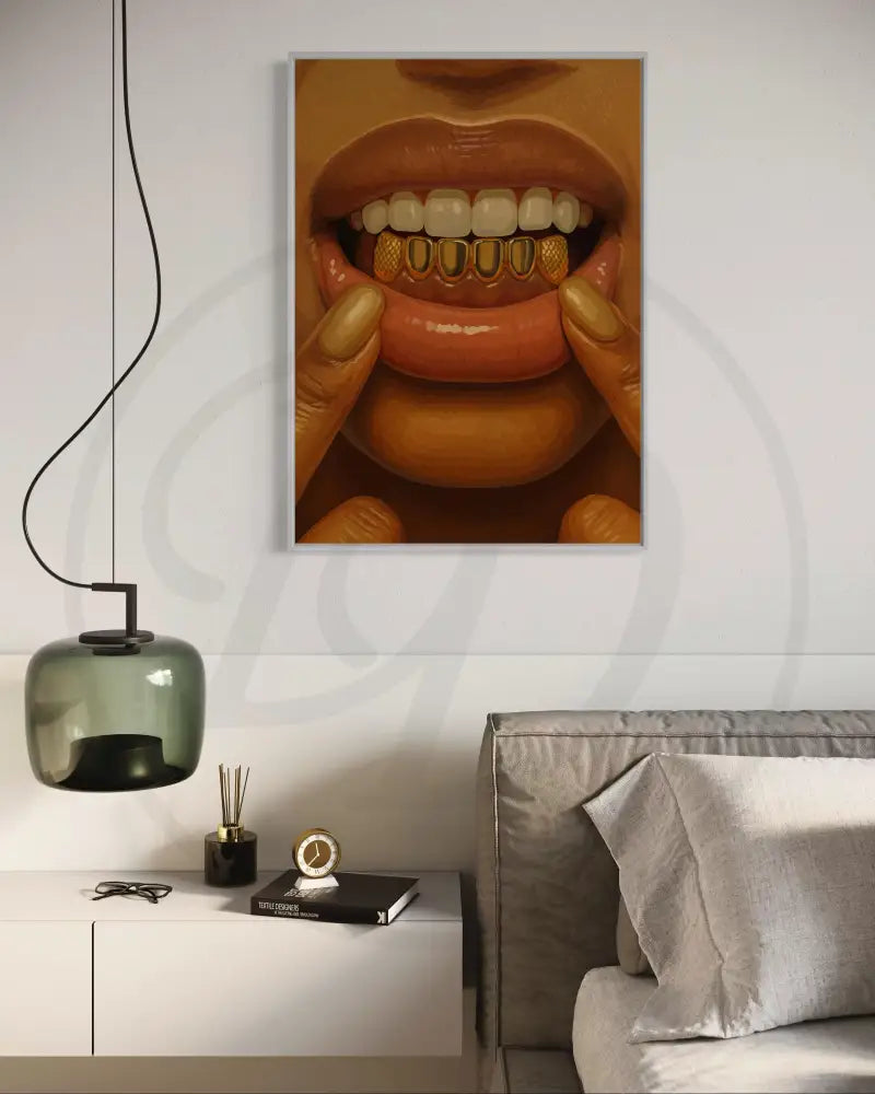 Bold Afrocentric art with gold grillz