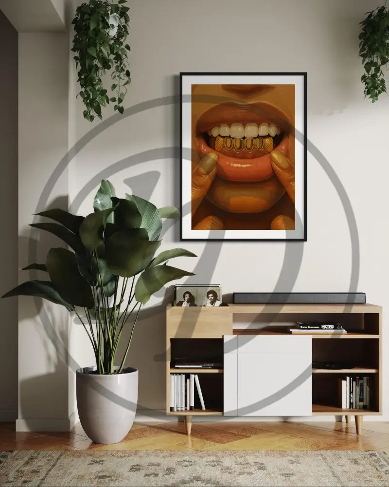 Modern urban gold grillz Afrocentric print
