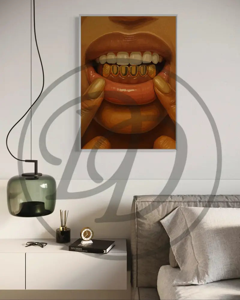 Bold Afrocentric art with gold grillz