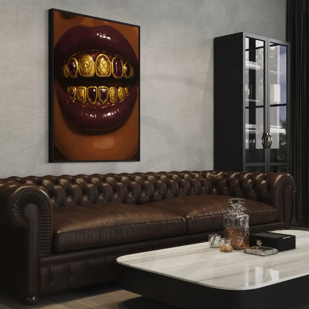 Faceless luxury art of Black woman showing off her grillz
