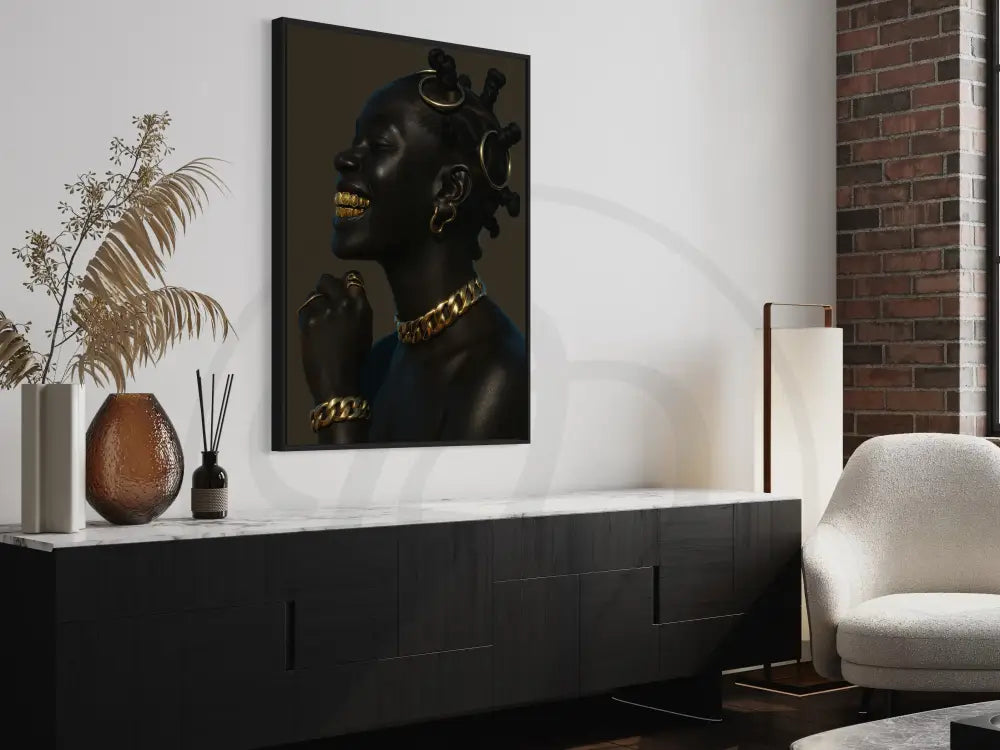 Gold grillz and Bantu knots luxury wall art