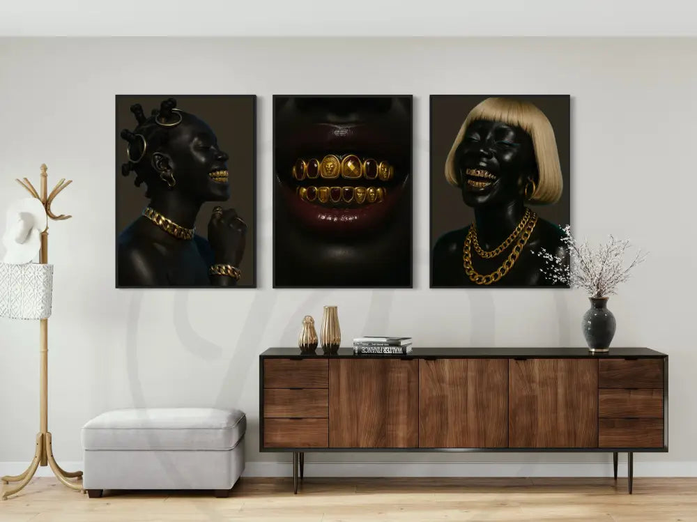 Gold Grillz Black Art Trio
