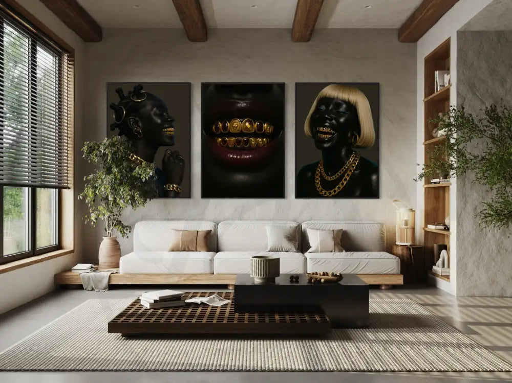 Black beauty portraits with gold jewelry