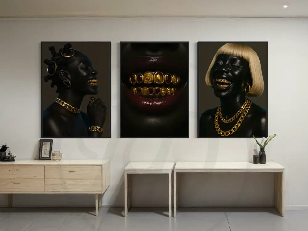 Luxury gold grillz Black portrait set
