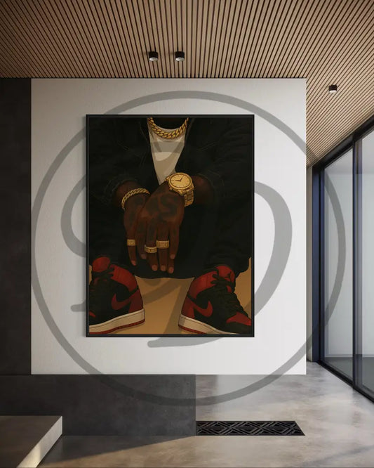 Gold jewelry sneaker art print