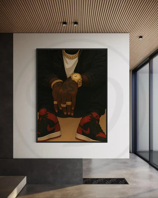 Gold jewelry sneaker art print
