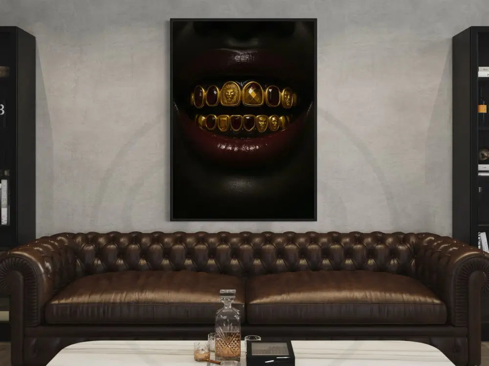 Black art close-up with gemstone grillz