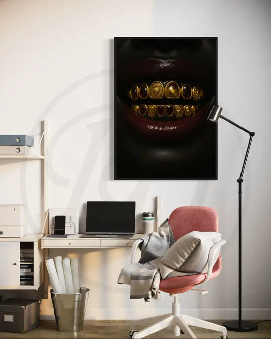 Luxury portrait with lion engraved grillz
