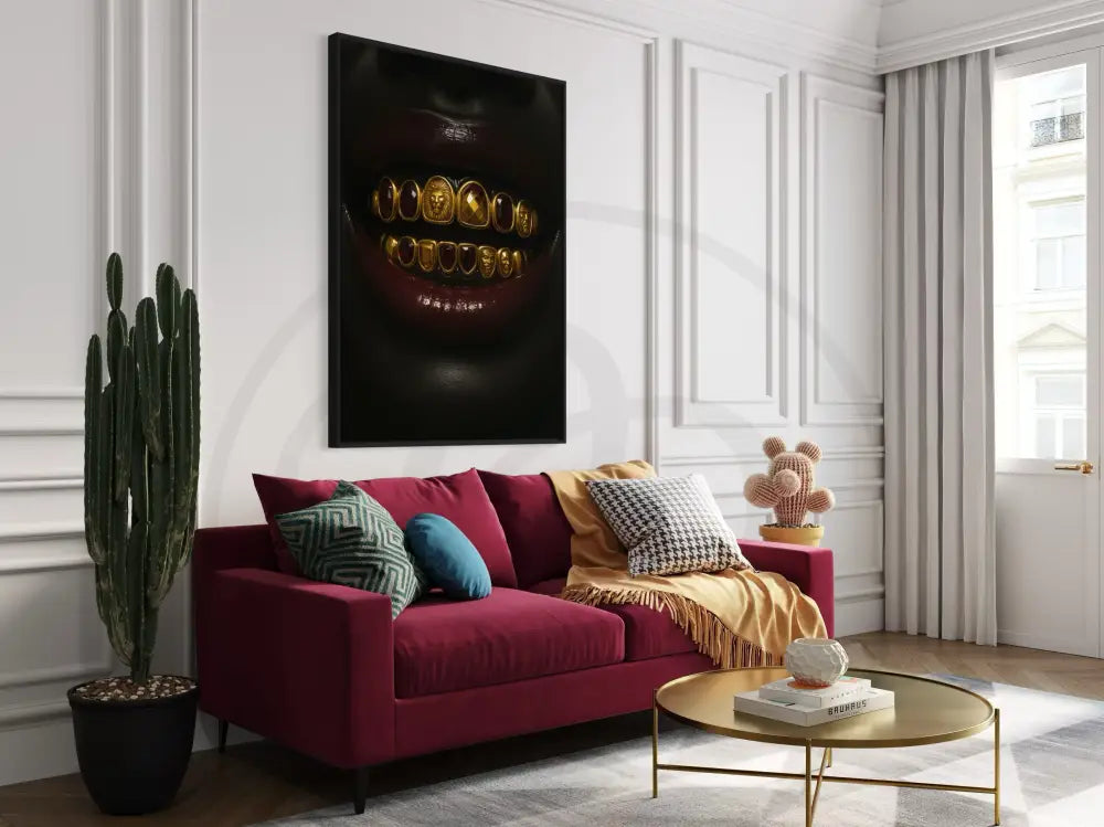 Statement gold grillz luxury wall art